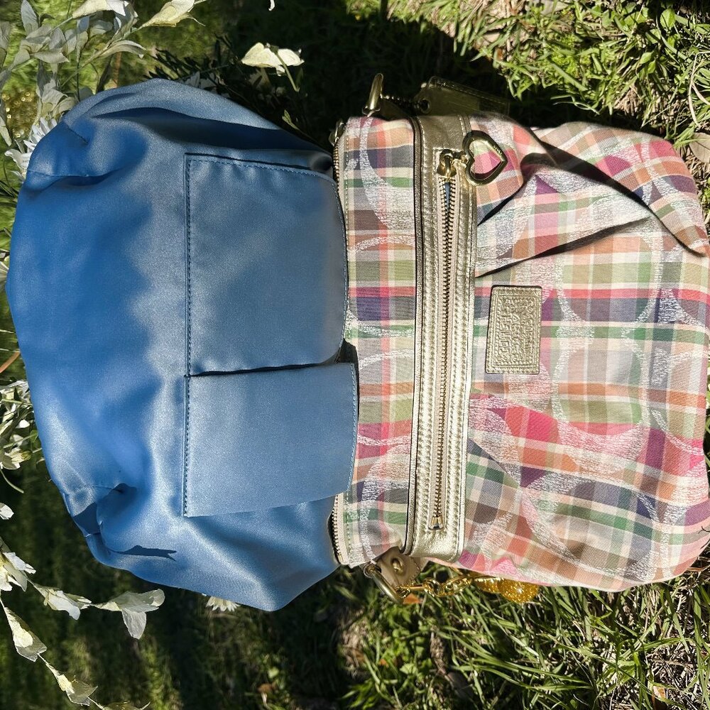Coach Poppy Daisy Madras Pastel Tartan Plaid Crossbody Purse - Picture 10 of 16